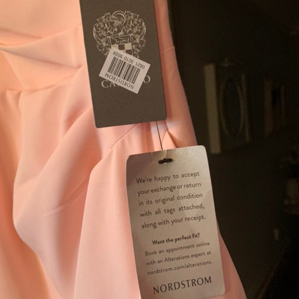 VINCE CAMUTO Ruffle Slit Trumpet Gown Blush Size 6 - Picture 6 of 7